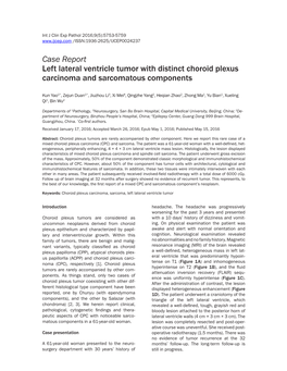 Case Report Left Lateral Ventricle Tumor with Distinct Choroid Plexus Carcinoma and Sarcomatous Components