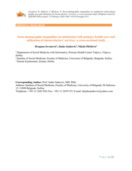 Socio-Demographic Inequalities in Satisfaction with Primary Health Care and Utilization of Chosen Doctors’ Services: a Cross-Sectional Study (Original Research)