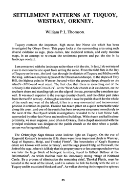 Settlement Patterns at Tuquoy, Westray, Orkney