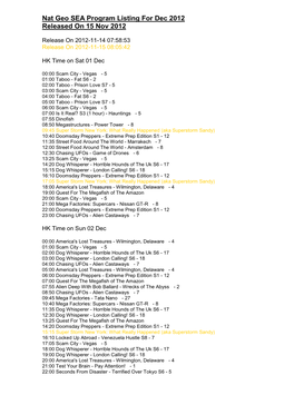 Nat Geo SEA Program Listing for Dec 2012 Released on 15 Nov 2012