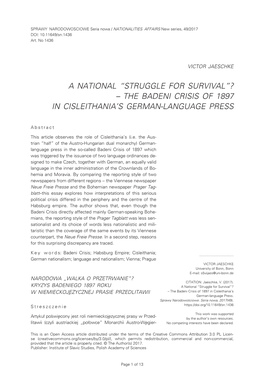 The Badeni Crisis of 1897In Cisleithania's German