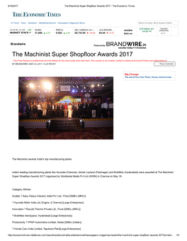 The Machinist Super Shopfloor Awards 2017 ­ the Economic Times