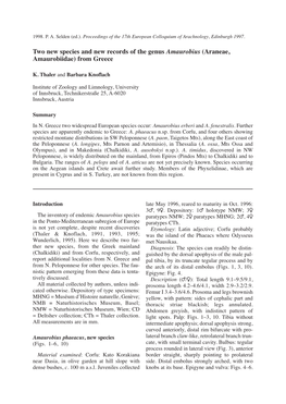 Two New Species and New Records of the Genus Amaurobius (Araneae, Amaurobiidae) from Greece