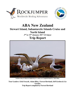 ABA New Zealand Stewart Island, Subantarctic Islands Cruise and North Island 2Nd to 15Th January 2017 (14 Days) Trip Report