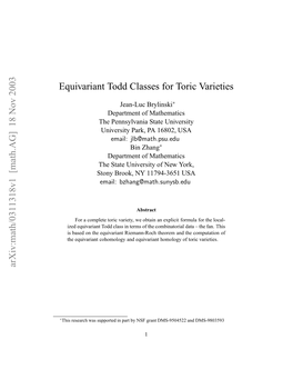 18 Nov 2003 Equivariant Todd Classes for Toric Varieties