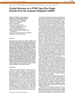 Crystal Structure of a FYVE-Type Zinc Finger Domain from the Caspase Regulator CARP2