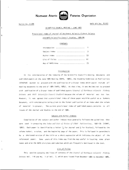 Provisional Index of Journal of Northwest Atlantic Fishery Science