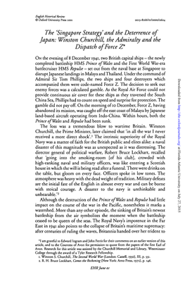 'Singapore Strategy' and the Deterrence of Japan: Winston Churchill, the Admiralty and the Dispatch of Force Z*