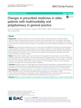 Changes in Prescribed Medicines in Older Patients with Multimorbidity and Polypharmacy in General Practice Fiona Von Buedingen1, Marc S