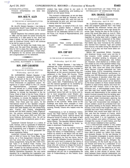 CONGRESSIONAL RECORD— Extensions of Remarks E463 HON