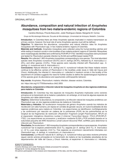 Abundance, Composition and Natural Infection of Anopheles Mosquitoes