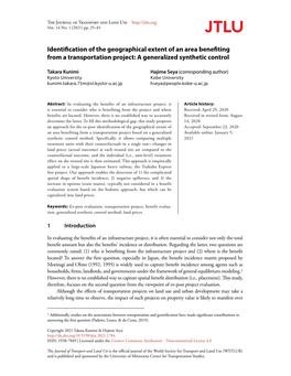 Identification of the Geographical Extent of an Area Benefiting from a Transportation Project: a Generalized Synthetic Control