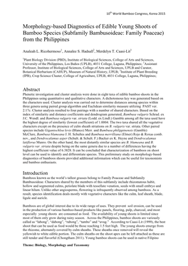 Morphology-Based Diagnostics of Edible Young Shoots of Bamboo Species (Subfamily Bambusoideae: Family Poaceae) from the Philippines