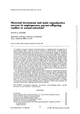 Maternal Investment and Male Reproductive Success in Angiosperms