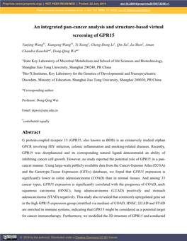 An Integrated Pan-Cancer Analysis and Structure-Based Virtual Screening of GPR15