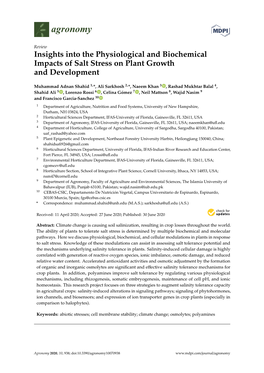 Insights Into the Physiological and Biochemical Impacts of Salt Stress on Plant Growth and Development