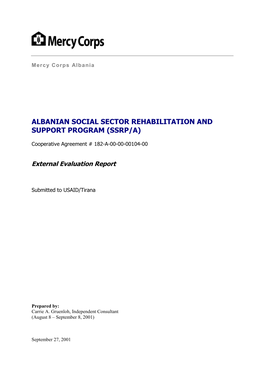 Albanian Social Sector Rehabilitation and Support Program (Ssrp/A)