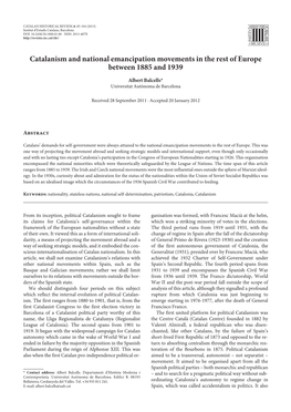 Catalanism and National Emancipation Movements in the Rest of Europe Between 1885 and 1939