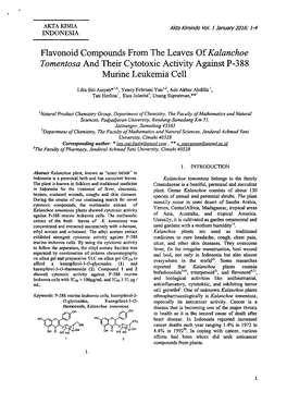 Flavonoid Compounds from the Leaves of Kalanchoe Tomentosa and Their Cytotoxic Activity Against P-388 Murine Leukemia Cell