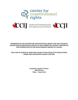 Canadian Centre for International Justice to the Committee Against Torture on the Examination of the Sixth Periodic Report of Canada