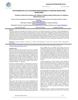 Cottonseed Oil As a Valuable Raw Material to Obtain Trans-Free Margarine