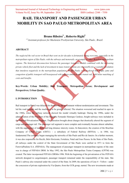 Rail Transport and Passenger Urban Mobility in Sao Paulo Metropolitan Area