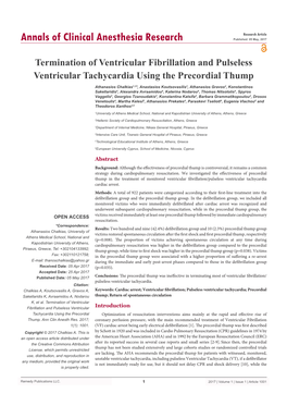 Termination of Ventricular Fibrillation and Pulseless Ventricular Tachycardia Using the Precordial Thump