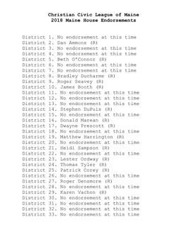 Christian Civic League of Maine 2018 Maine House Endorsements District