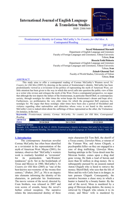 Frontiersman's Identity in Cormac Mccarthy's No Country for Old Men