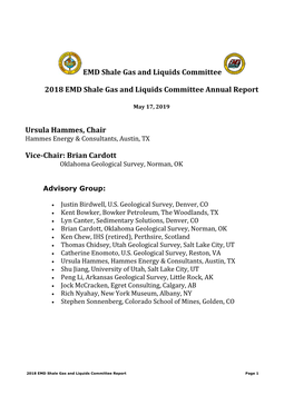 Shale Gas and Liquids Calendar 2019