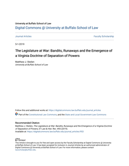 The Legislature at War: Bandits, Runaways and the Emergence of a Virginia Doctrine of Separation of Powers