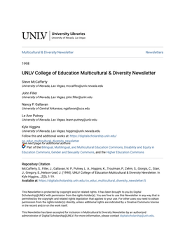 UNLV College of Education Multicultural & Diversity Newsletter