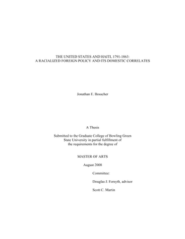 The United States and Haiti, 1791-1863: a Racialized Foreign Policy and Its Domestic Correlates