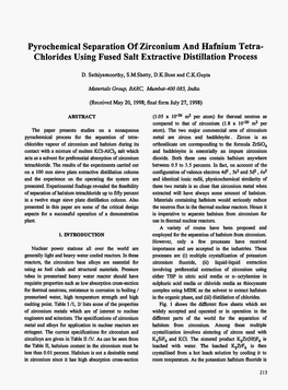 Pyrochemical Separation of Zirconium and Hafnium Tetra- Chlorides Using Fused Salt Extractive Distillation Process