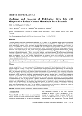 Challenges and Successes of Distributing Birth Kits with Misoprostol to Reduce Maternal Mortality in Rural Tanzania