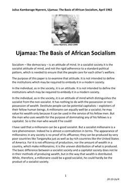 Ujamaa: the Basis of African Socialism, April 1962