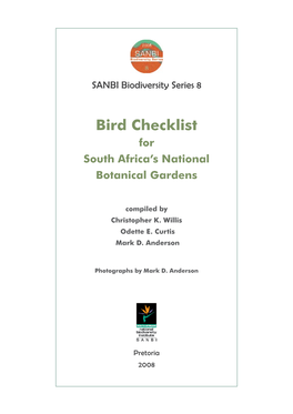 Bird Checklist for South Africa’S National Botanical Gardens