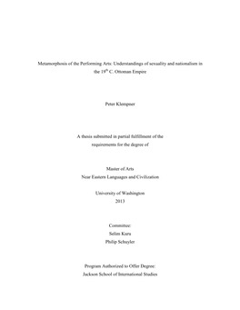 Metamorphosis of the Performing Arts: Understandings of Sexuality and Nationalism in the 19 Th C