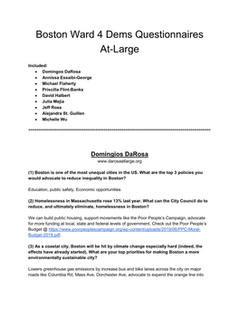 Boston Ward 4 Dems Questionnaires At-Large