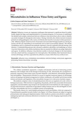 Microtubules in Influenza Virus Entry and Egress