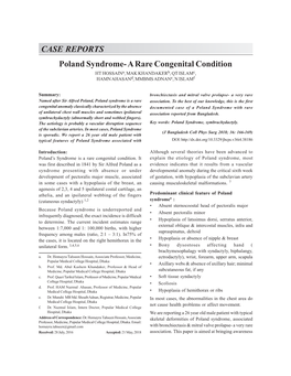 Poland Syndrome- a Rare Congenital Condition HT Hossaina, MAK Khandakerb, QT Islamc, HAMN Ahasand, MMBMS Adnane, N Islamf