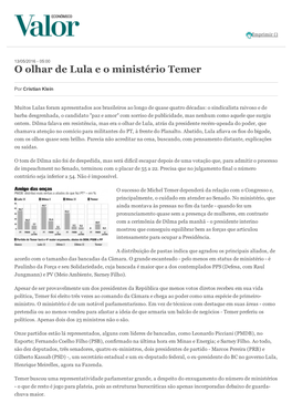 O Olhar De Lula E O Ministério Temer