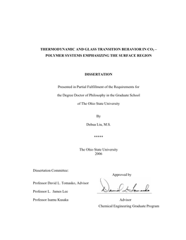 Thermodynamic and Glass Transition Behavior in Co2 – Polymer Systems Emphasizing the Surface Region