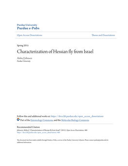 Characterization of Hessian Fly from Israel Alisha J Johnson Purdue University