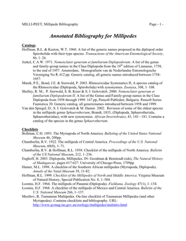 Annotated Bibliography for Millipedes