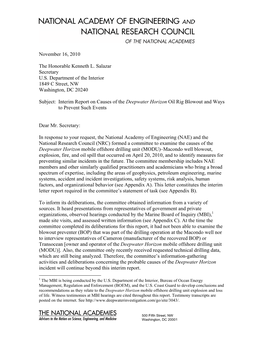 November 16, 2010 the Honorable Kenneth L. Salazar Secretary U.S