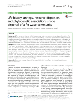 Viewed As Examples of Life-History Trait Syndromes As Crucially Important for Membership in Such Communities Associated with Dispersal [21, 22]