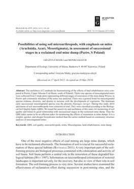 Possibilities of Using Soil Microarthropods, with Emphasis On