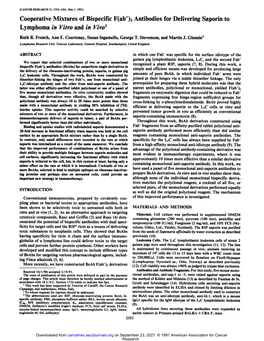 2 Antibodies for Delivering Saporin to Lymphoma in Vitro and in Vivo1