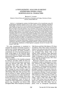 A Phylogenetic Analysis of Recent Anseriform Genera Using Morphological Characters